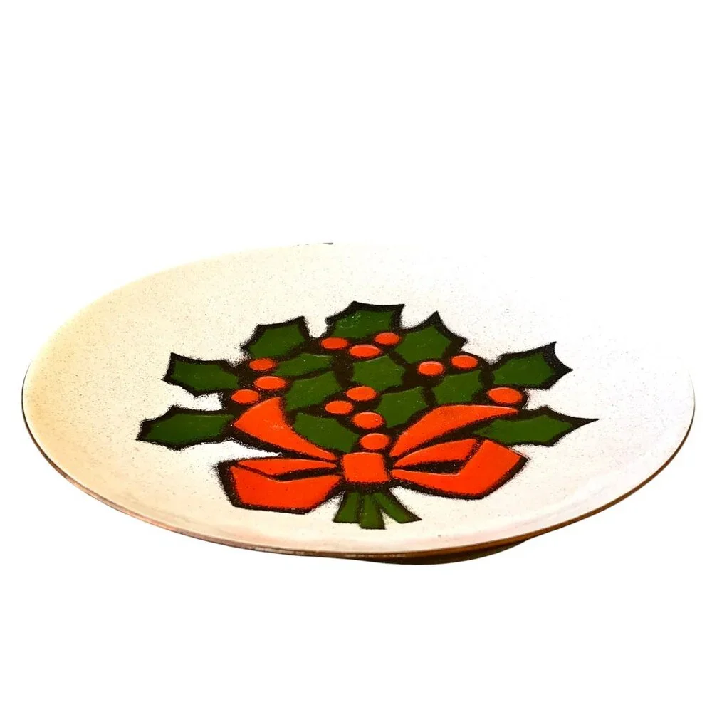 Annemarie Davidson Copper Floral Enamel Plate Christmas Holly Bow Sticker